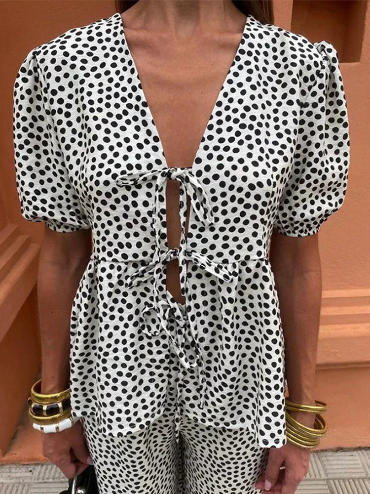 Dalvyna – Puff-Sleeve Tie-Front Jumpsuit for Women