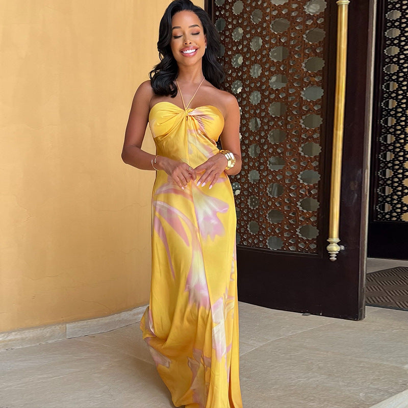Alvina – Strapless Sunset Silk Maxi Dress for Women