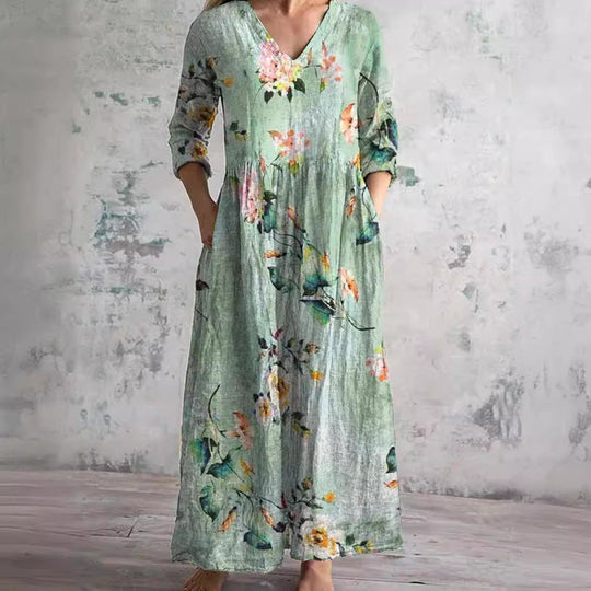 Isola – Boho Floral V-Neck Maxi Dress