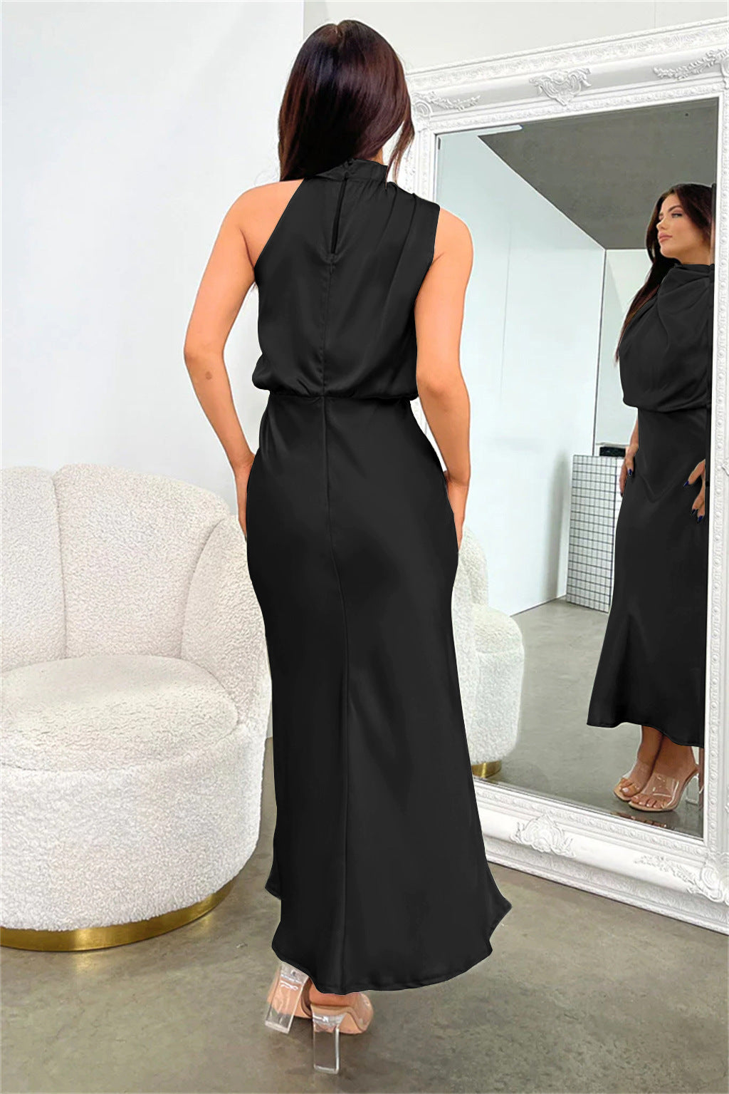 Jolanda – Satin Cowl Neck Midi Dress for Women