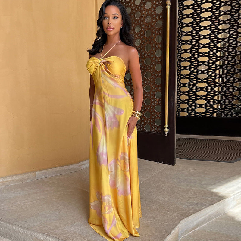 Alvina – Strapless Sunset Silk Maxi Dress for Women