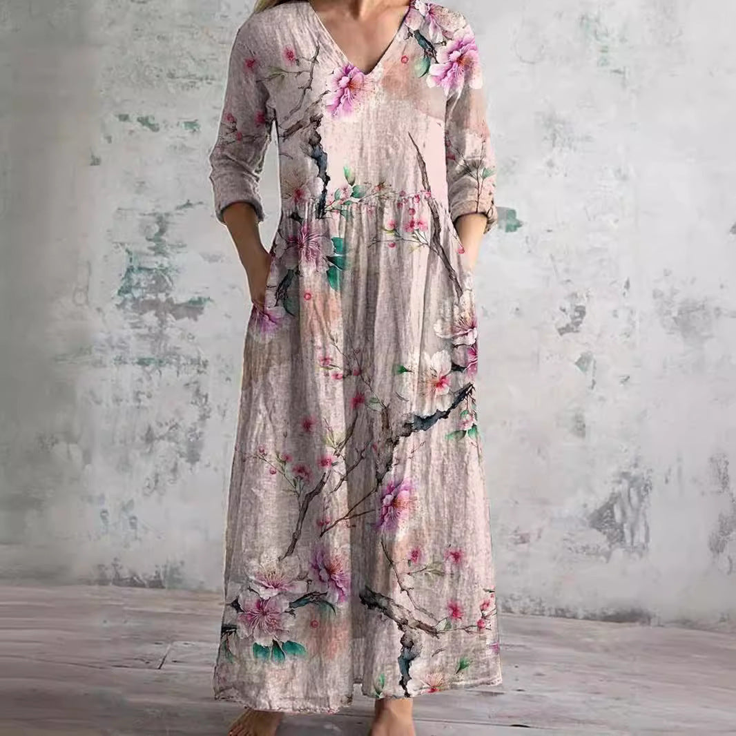Isola – Boho Floral V-Neck Maxi Dress