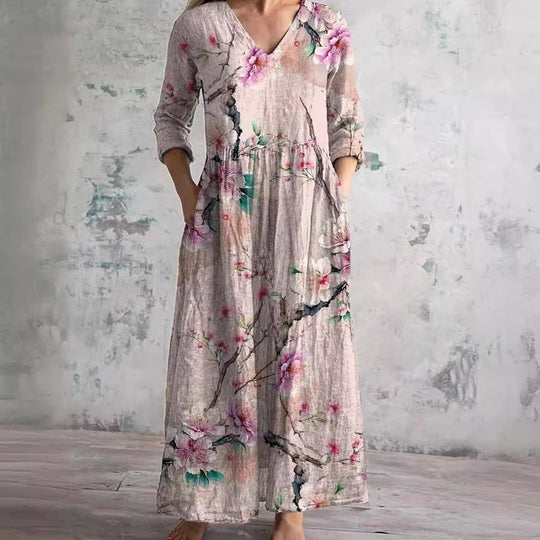 Isola – Boho Floral V-Neck Maxi Dress