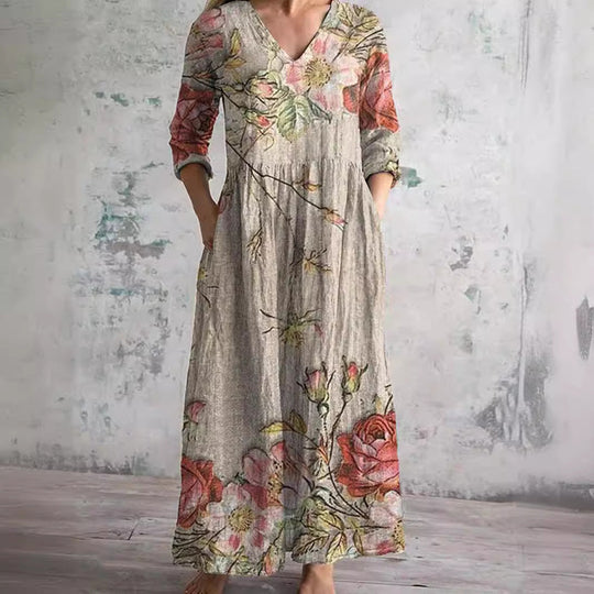 Isola – Boho Floral V-Neck Maxi Dress