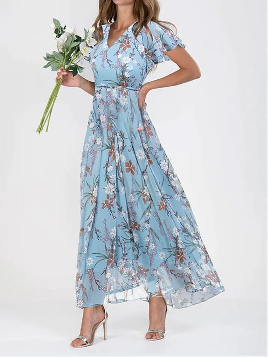 Melia – Flutter Sleeve Floral Maxi Dress