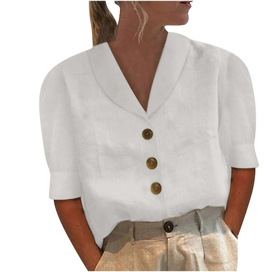 Marit – Linen Blend Button-Front Blouse for Women