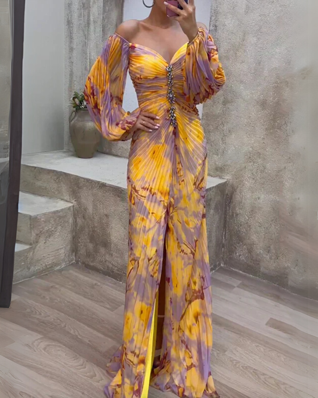 Albulena – Off-Shoulder Sunset Bloom Evening Gown