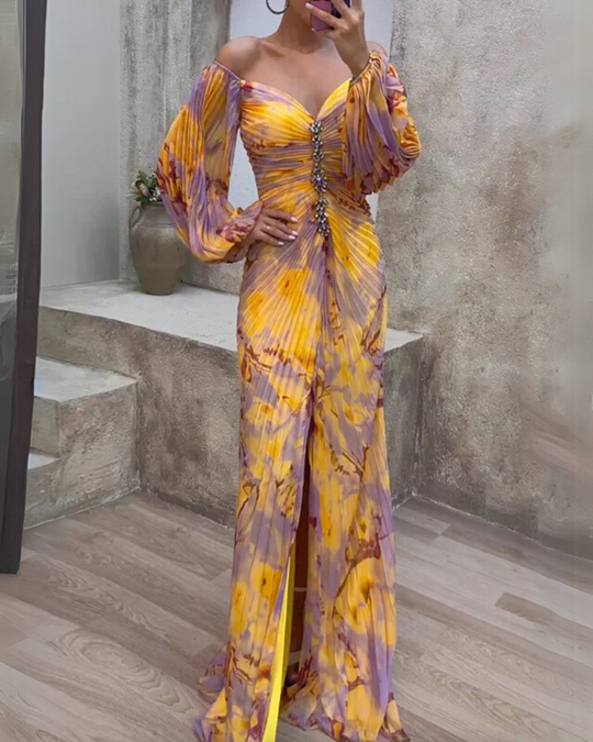 Albulena – Off-Shoulder Sunset Bloom Evening Gown