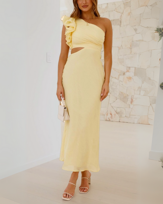 Soleara – One-Shoulder Ruffle Midi Dress for Women