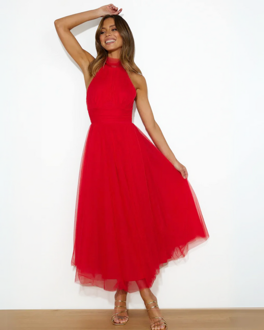 Avelisse – Halter Tulle Tea-Length Dress for Women