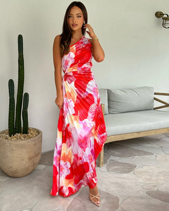 Astrid – One-Shoulder Summer Print Dress