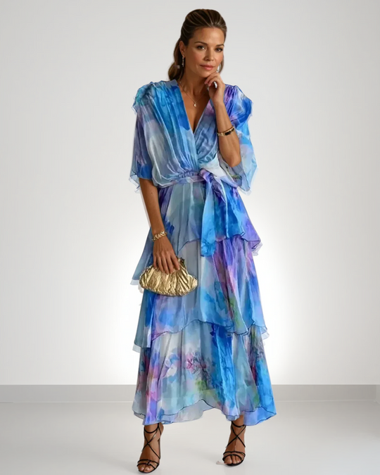 Isalyn – Watercolor Tiered Chiffon Dress for Women