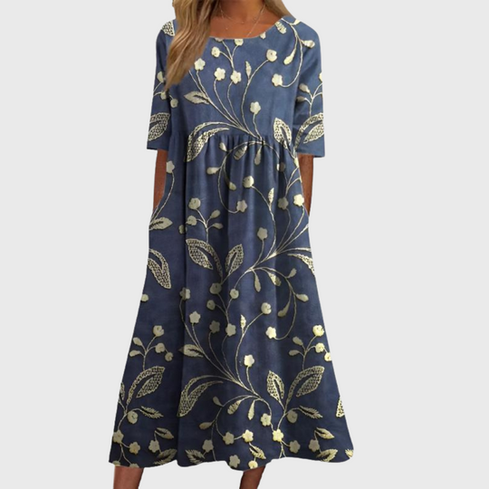Dominika – Floral Print A-Line Midi Dress