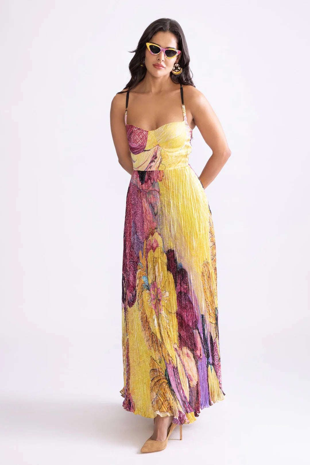 Aleana – Multicolor Pleated Boho Maxi Dress for Women