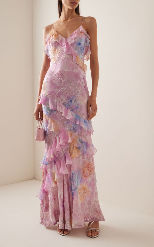 Fioretta – Asymmetrical Floral Ruffle Gown for Women