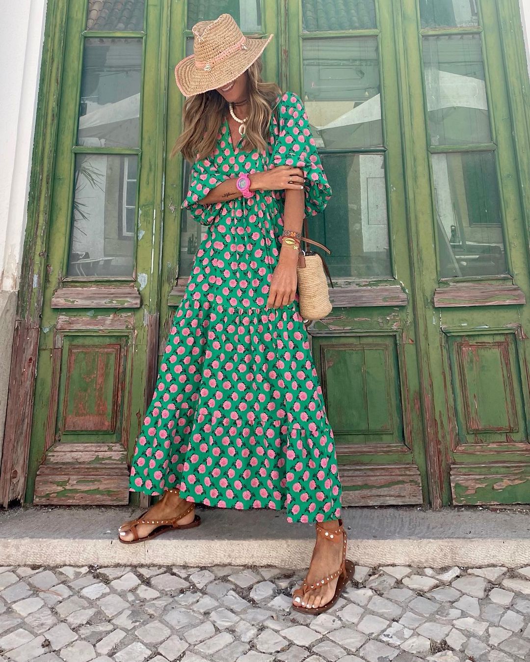 Solviera – Boho Geometric Print Maxi Kaftan Dress for Women