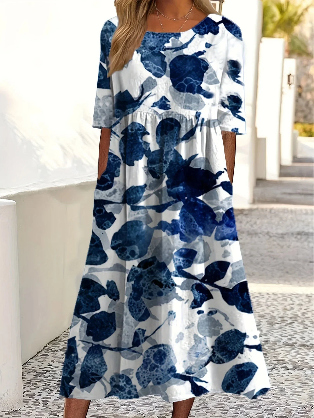 Elira – Floral Midi Dress with Elbow Sleeves