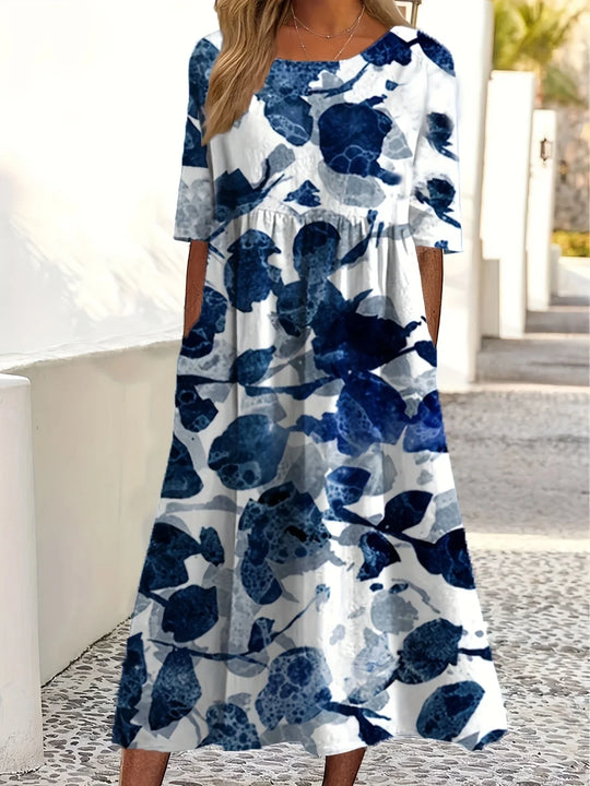 Elira – Floral Midi Dress with Elbow Sleeves