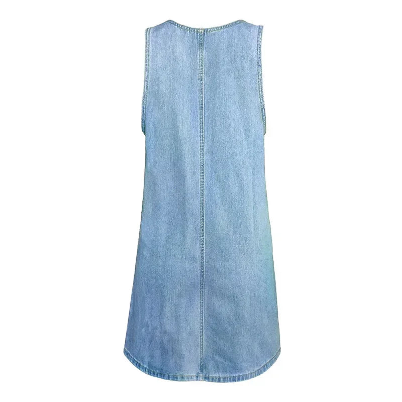Mirellie – Sleeveless Pocket-Front Denim Mini Dress for Women