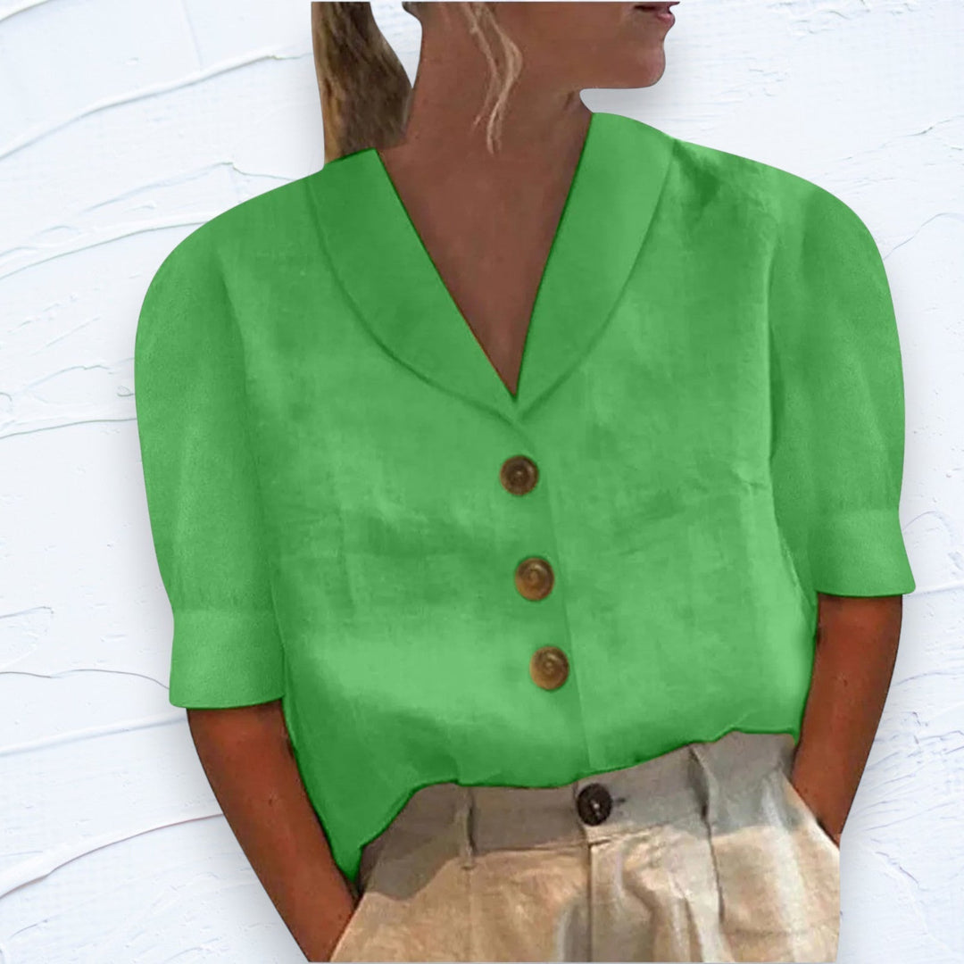 Marit – Linen Blend Button-Front Blouse for Women