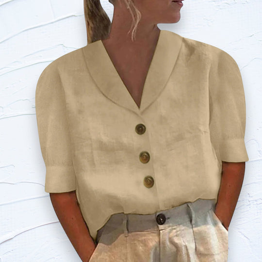 Marit – Linen Blend Button-Front Blouse for Women