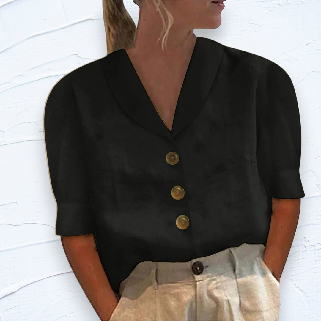 Marit – Linen Blend Button-Front Blouse for Women