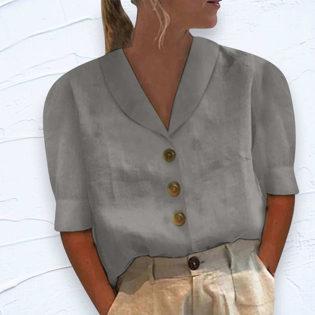 Marit – Linen Blend Button-Front Blouse for Women