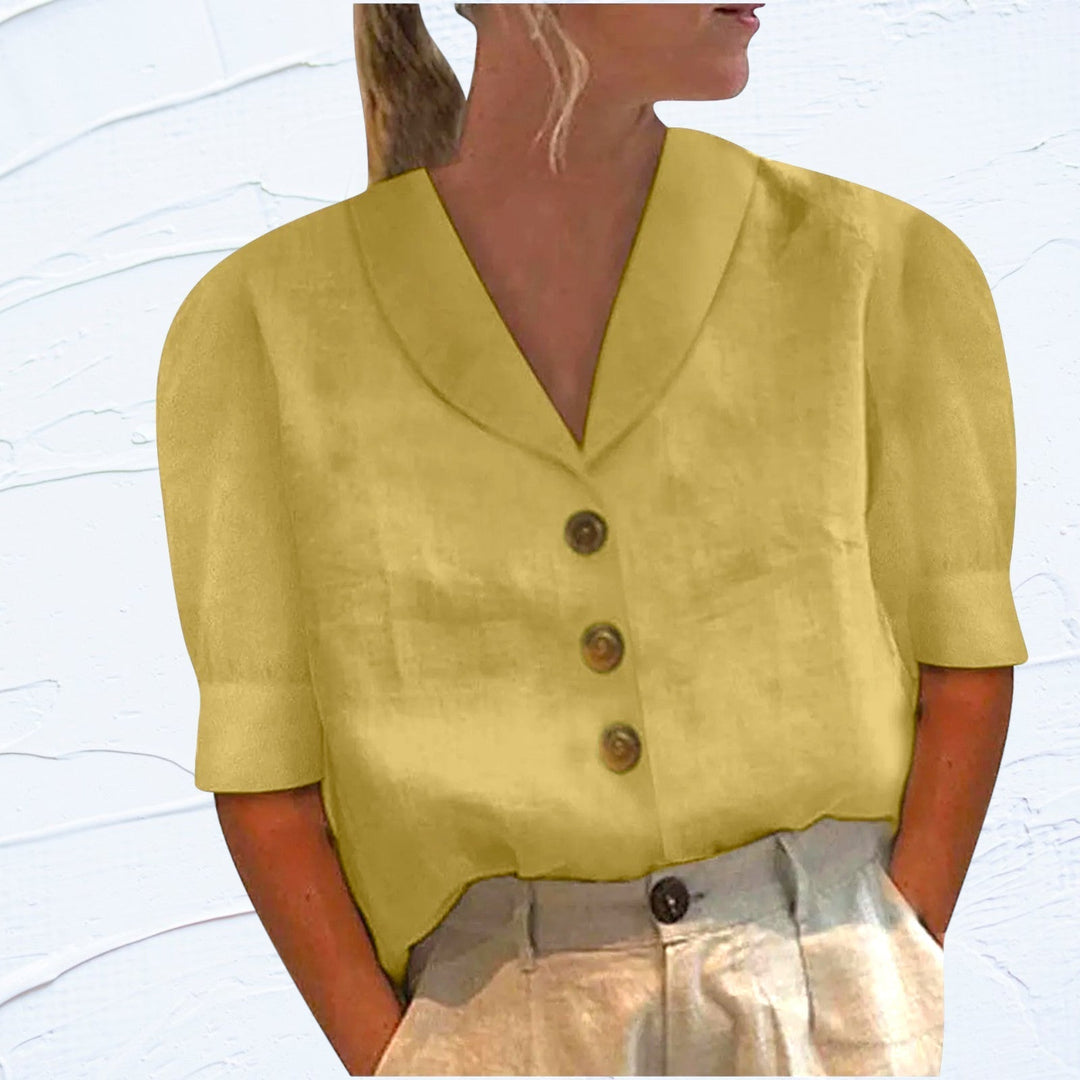 Marit – Linen Blend Button-Front Blouse for Women