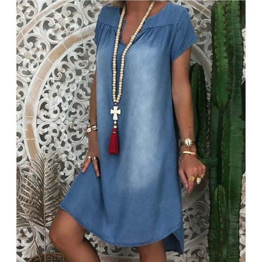 Tessova – Soft Denim Short Sleeve Tunic Dress for Women