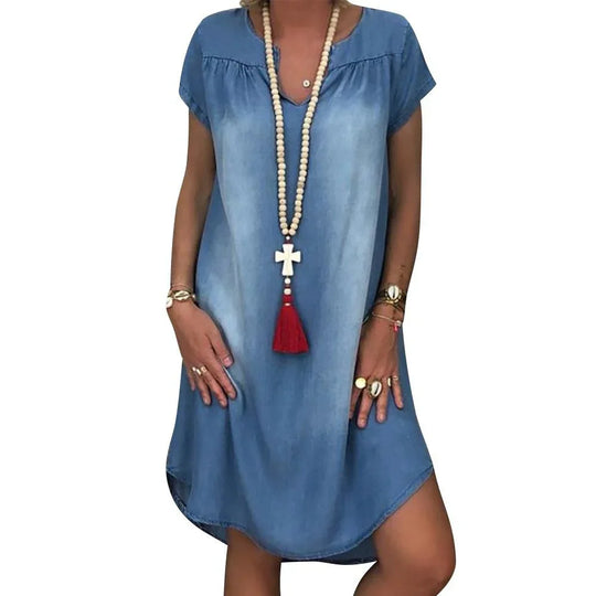 Tessova – Soft Denim Short Sleeve Tunic Dress for Women