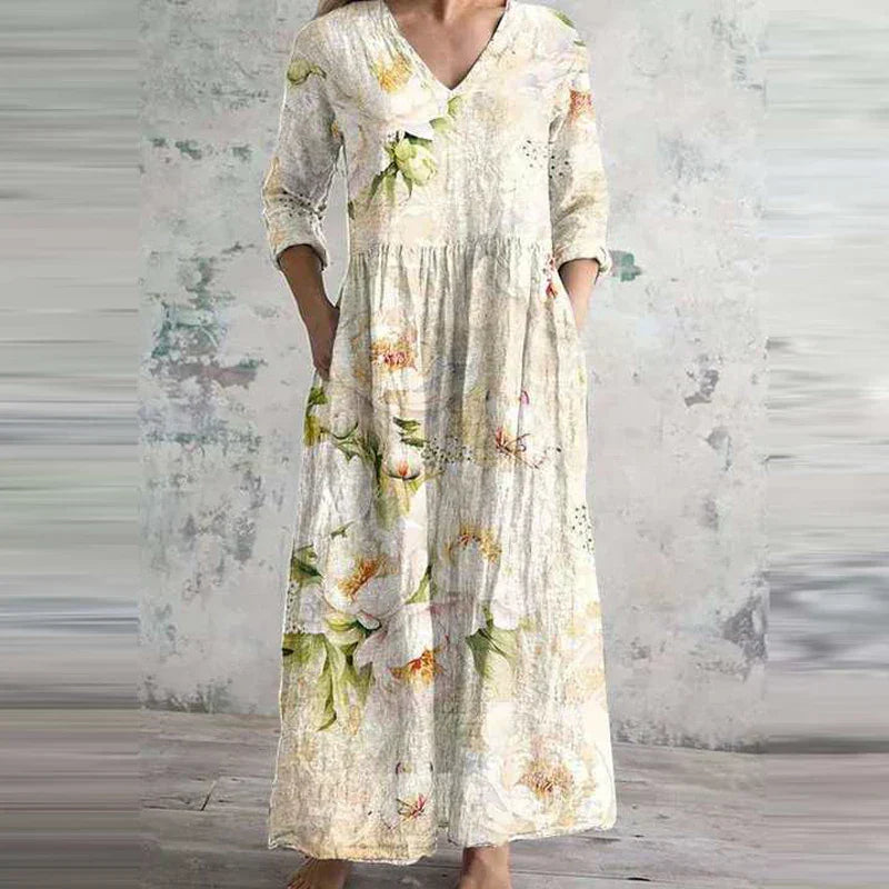 Isola – Boho Floral V-Neck Maxi Dress