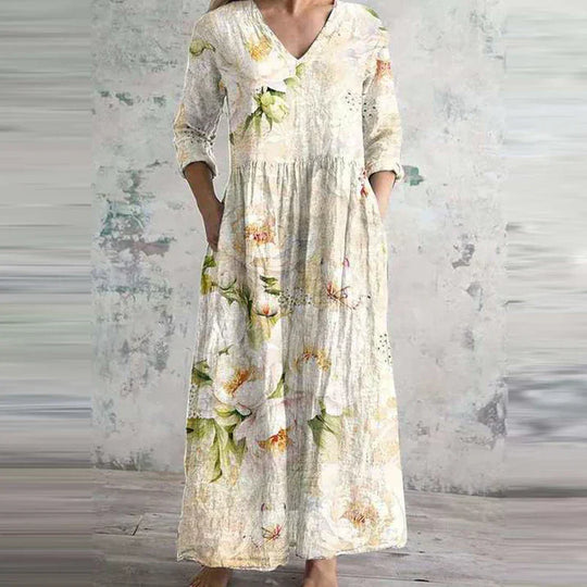 Isola – Boho Floral V-Neck Maxi Dress