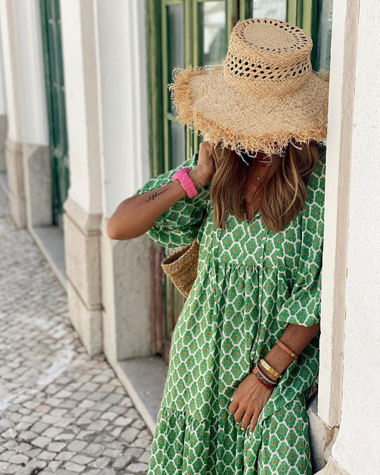 Solviera – Boho Geometric Print Maxi Kaftan Dress for Women
