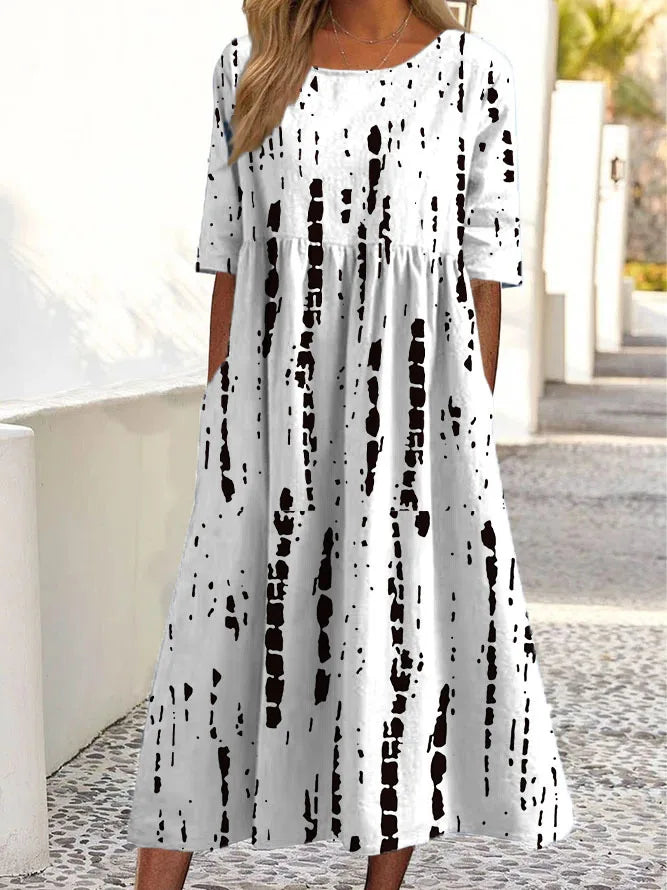 Elira – Floral Midi Dress with Elbow Sleeves