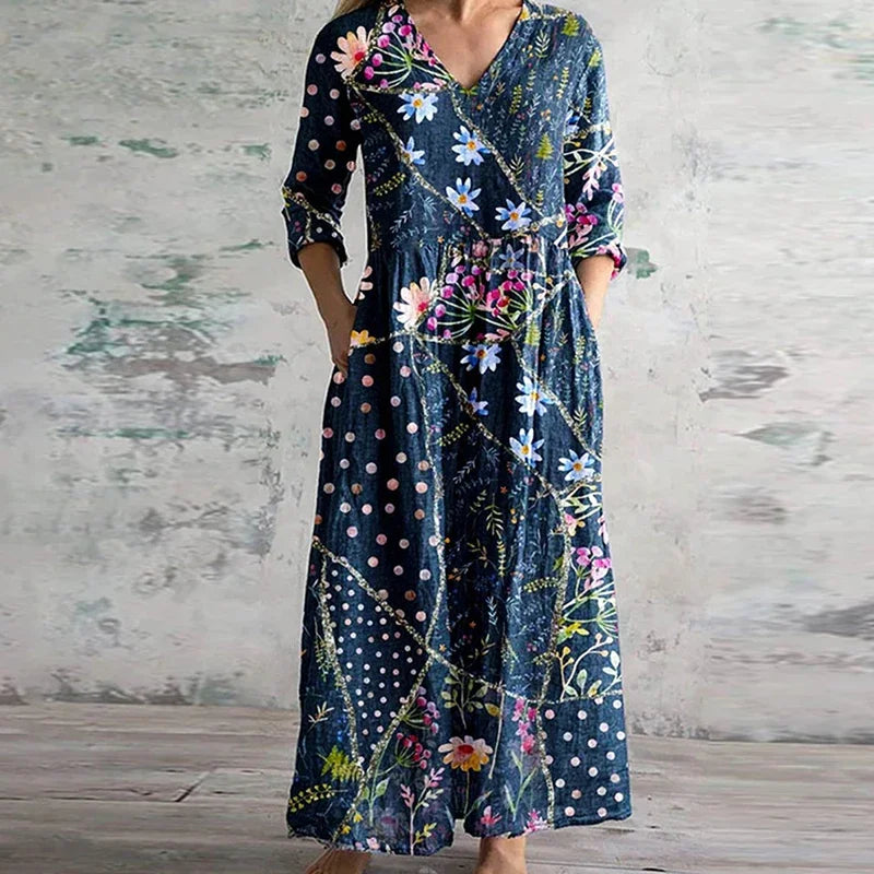 Isola – Boho Floral V-Neck Maxi Dress