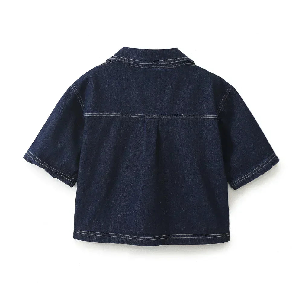 Albina – Two-Piece Collared Denim Top & Skirt Set for Women