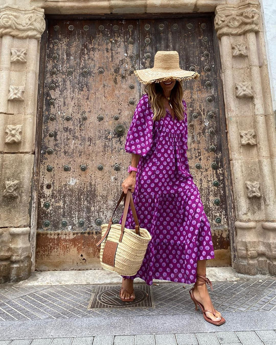 Solviera – Boho Geometric Print Maxi Kaftan Dress for Women