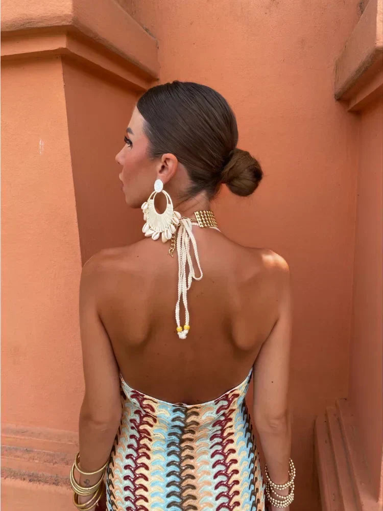 Calivana – Retro Wave Crochet Maxi Dress for Women
