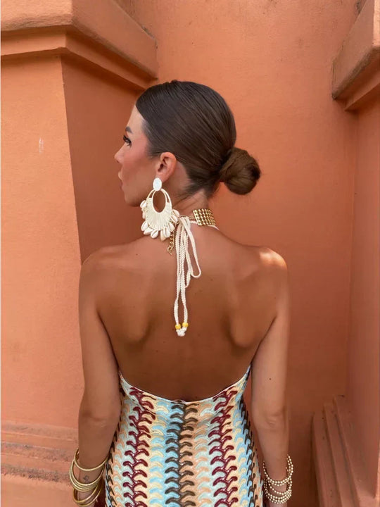 Calivana – Retro Wave Crochet Maxi Dress for Women