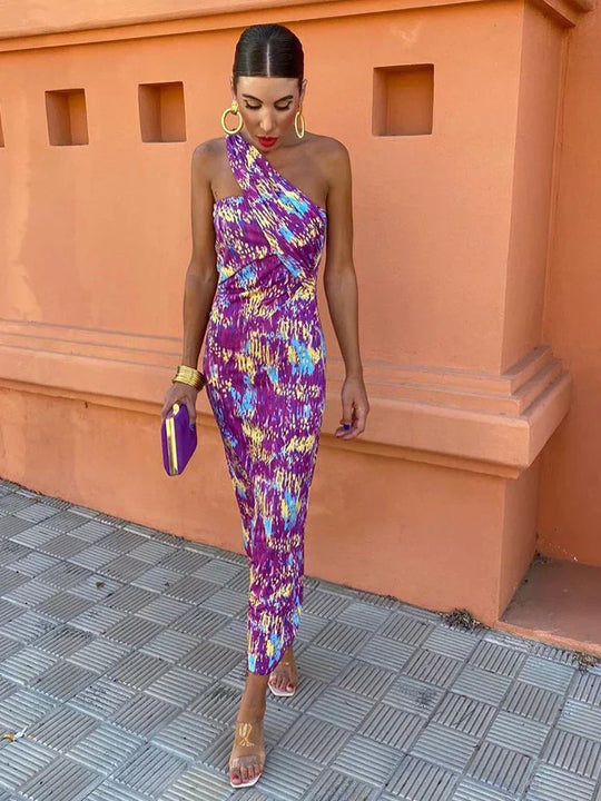 Talviva – One-Shoulder Retro Print Jumpsuit for Women