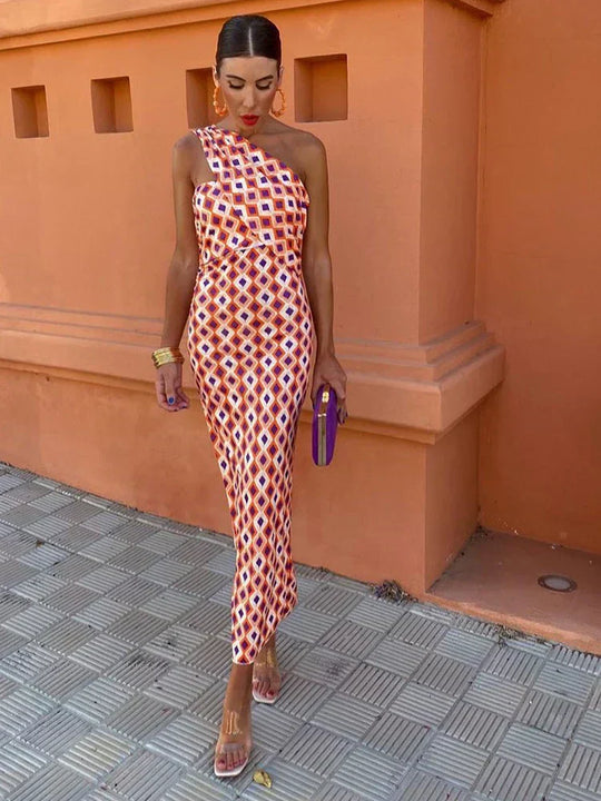 Talviva – One-Shoulder Retro Print Jumpsuit for Women