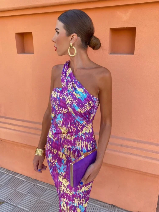 Talviva – One-Shoulder Retro Print Jumpsuit for Women