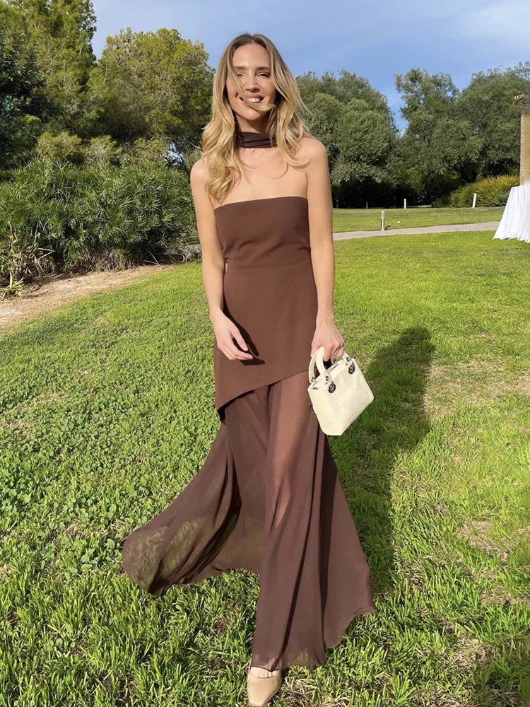 Ashleigh – Strapless Chiffon-Panel Evening Gown