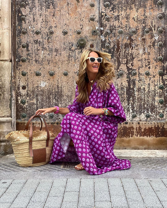 Solviera – Boho Geometric Print Maxi Kaftan Dress for Women