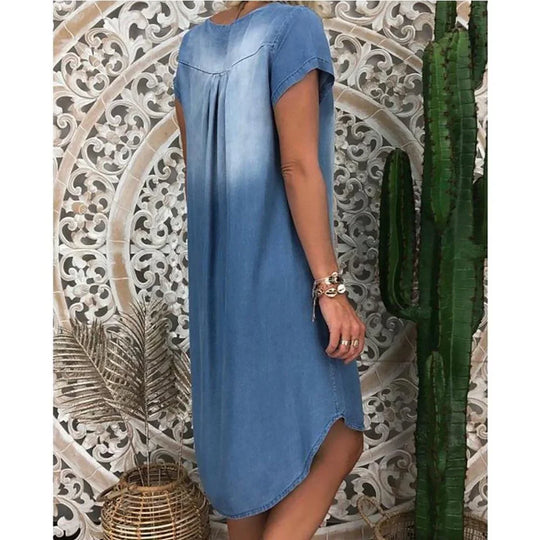 Tessova – Soft Denim Short Sleeve Tunic Dress for Women
