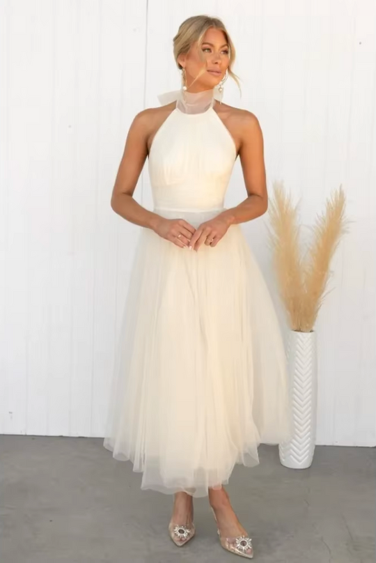 Avelisse – Halter Tulle Tea-Length Dress for Women