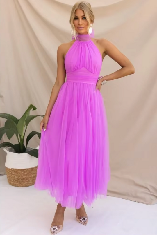 Avelisse – Halter Tulle Tea-Length Dress for Women