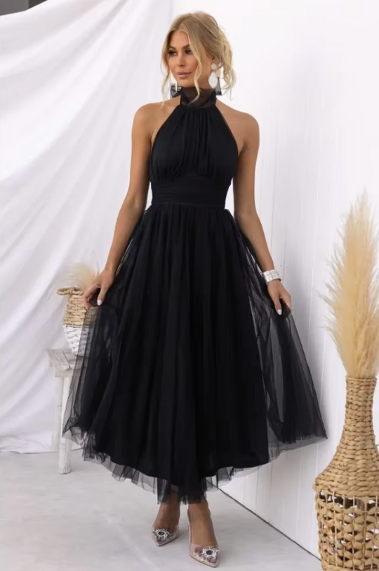 Avelisse – Halter Tulle Tea-Length Dress for Women