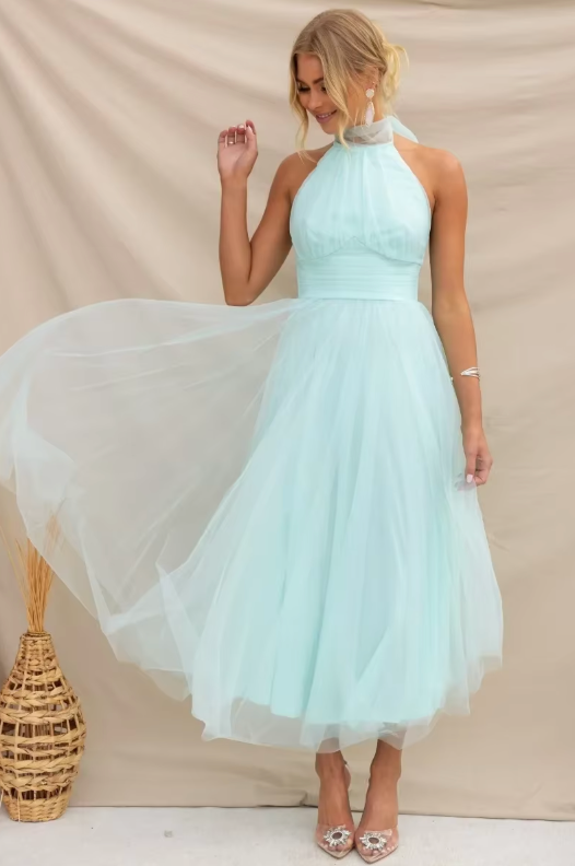 Avelisse – Halter Tulle Tea-Length Dress for Women