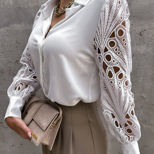 Selviane – Luxe Lace Lantern-Sleeve Blouse